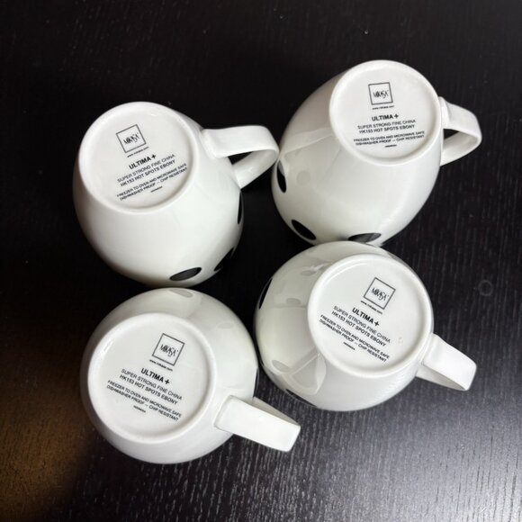 MIKASA Ultima + Plus Hot Spots Ebony White/Black Polka-Dot Coffee Mugs, Set of 4 - Picture 7 of 9